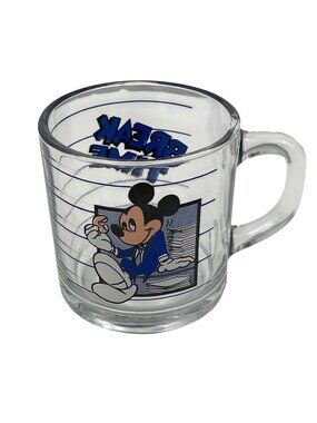 Vintage Anchor Hocking Mickey Mouse "Break Time" Glass Coffee Mug Clear
